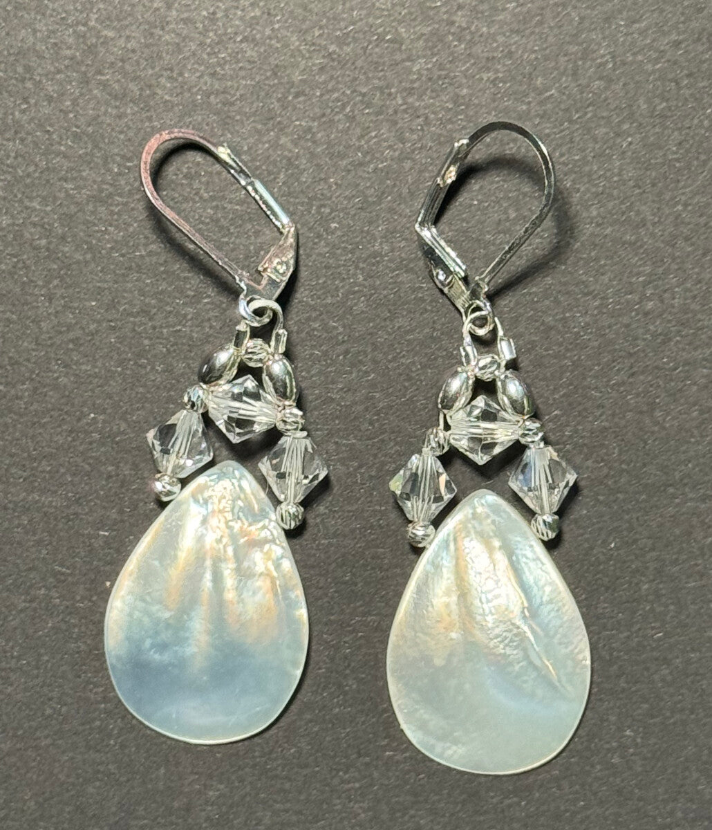 Genuine Swarovski and Mother of Pearl Lever Back Earrings