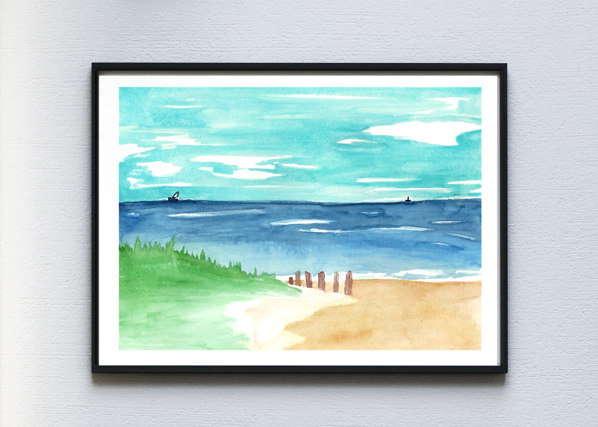Calm at the Beach Watercolor Art Print
