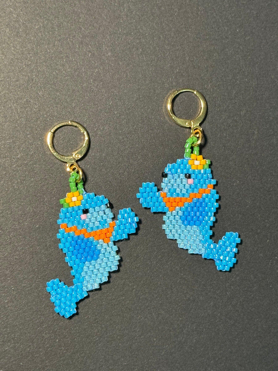 Glass Beaded Manatee Leverback Earrings