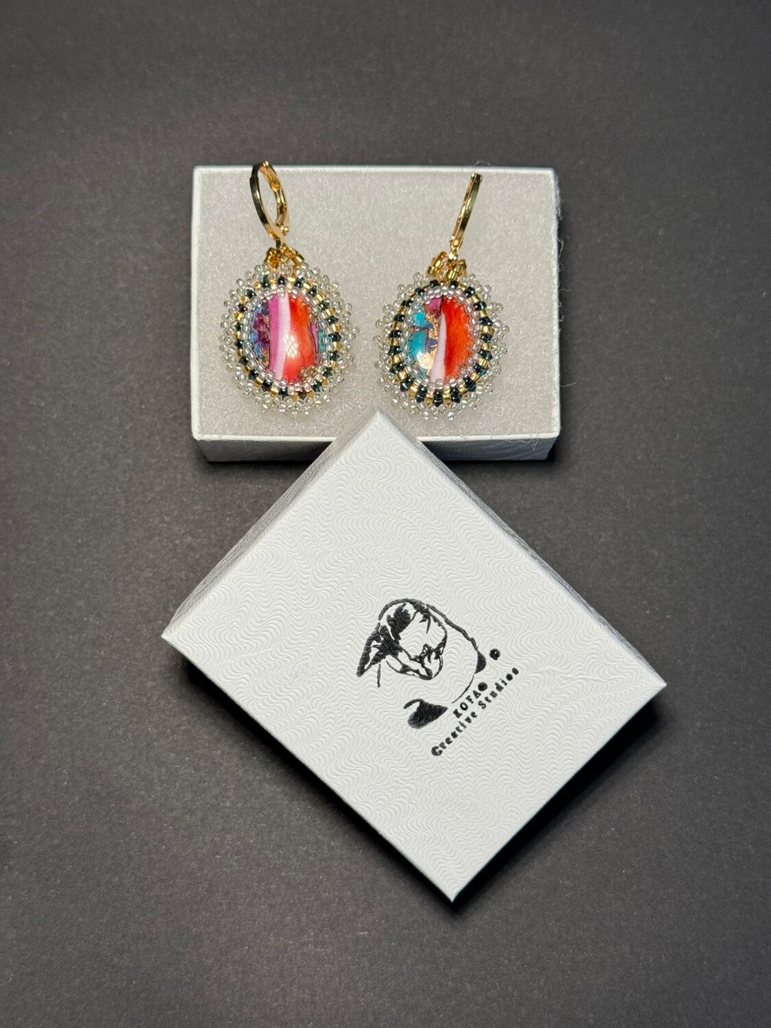 Spiny Oyster Stone and Miyuki Lever Back Earrings