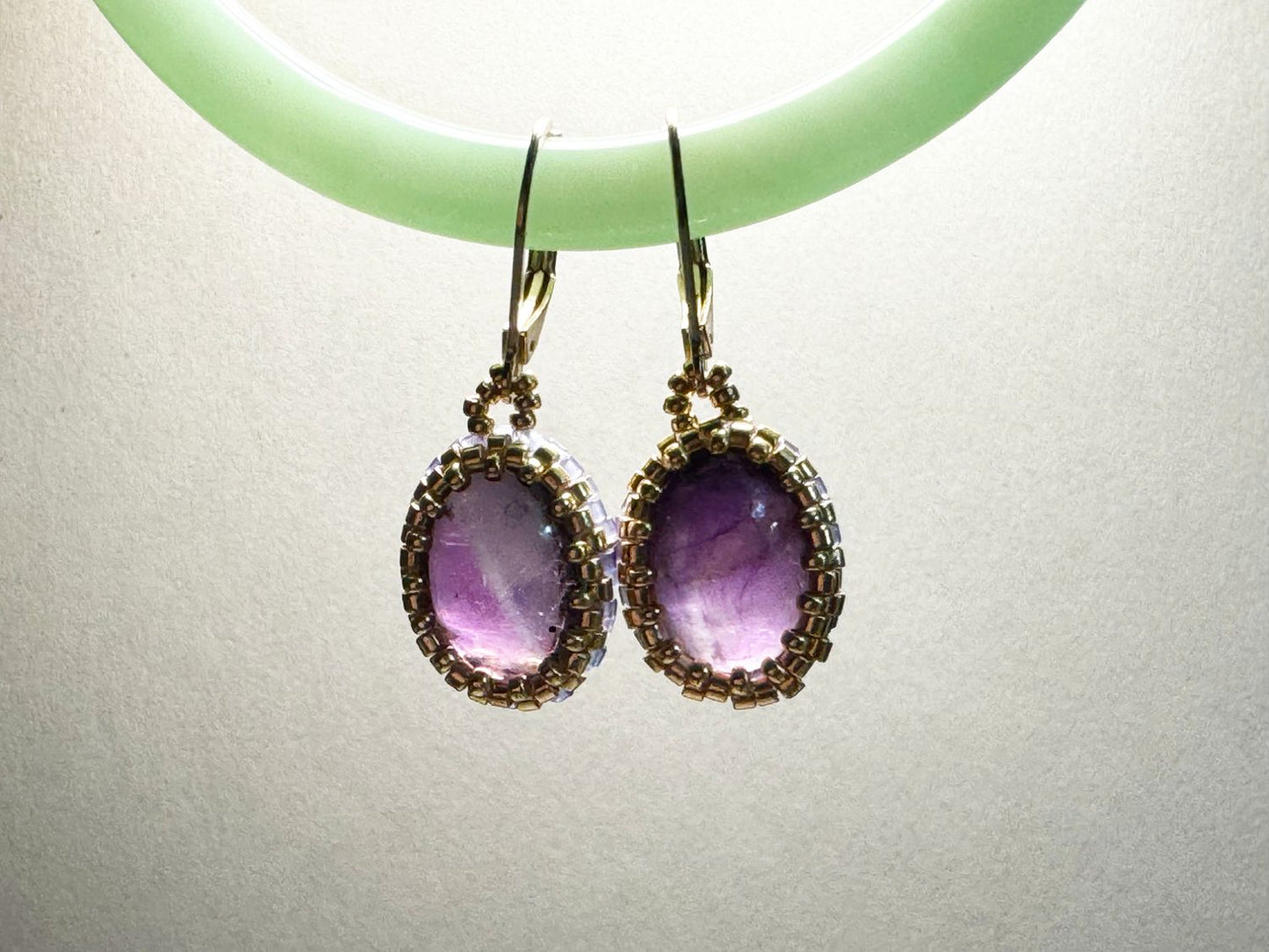 Bezeled Amethyst Leverback Earrings, Pendant