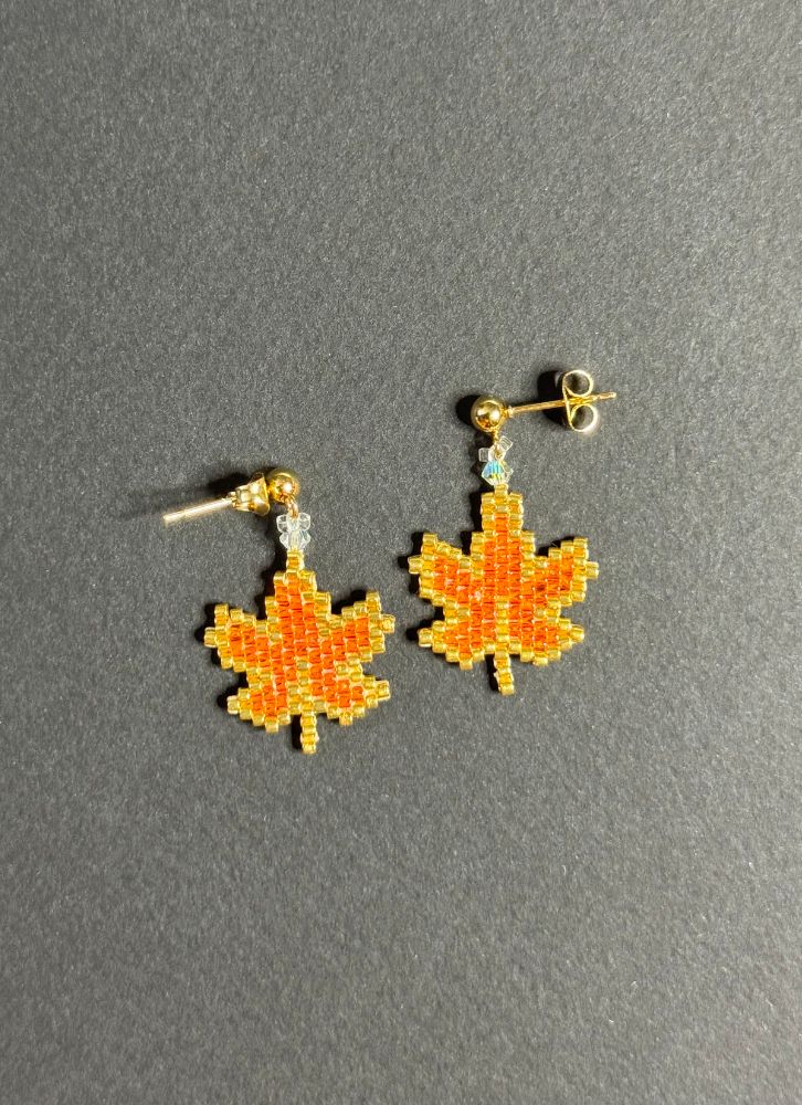Orange Maple Leaf Leverback Earrings
