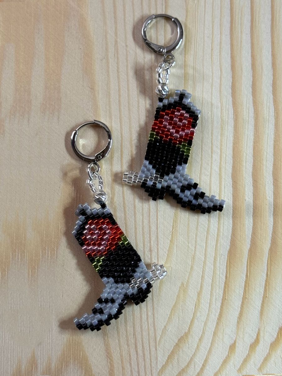 Red Rose Cowgirl Boots Leverback Earrings