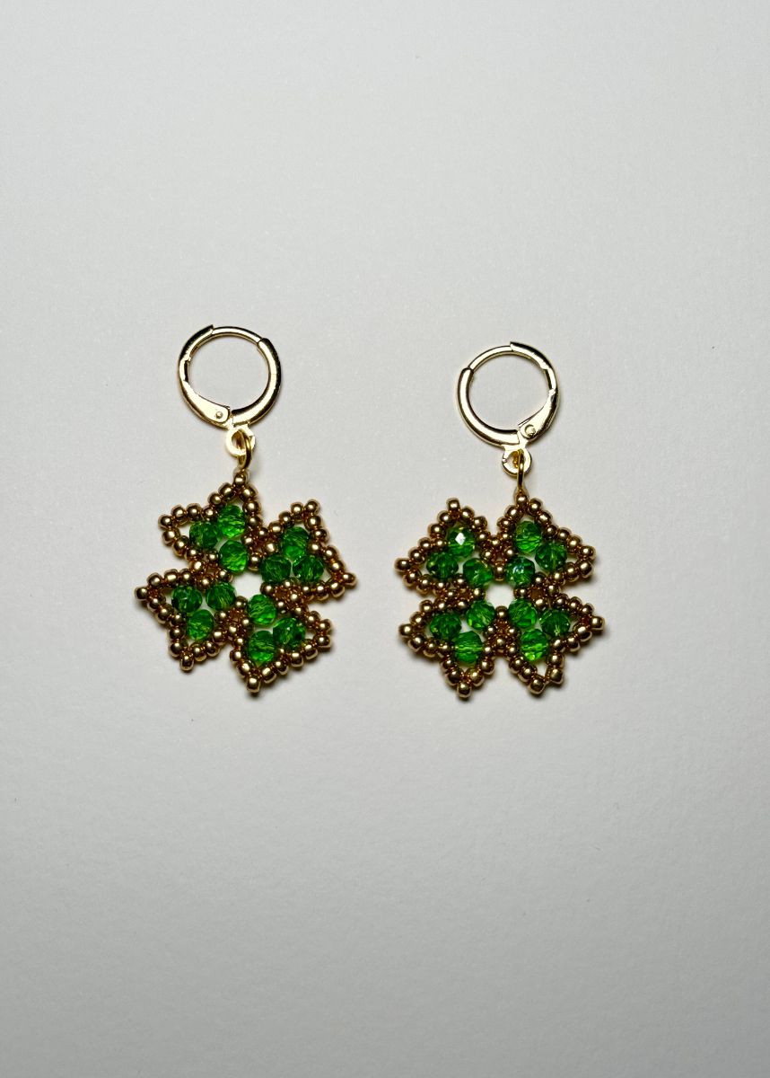 Green Color Shamrock Leverback Earrings