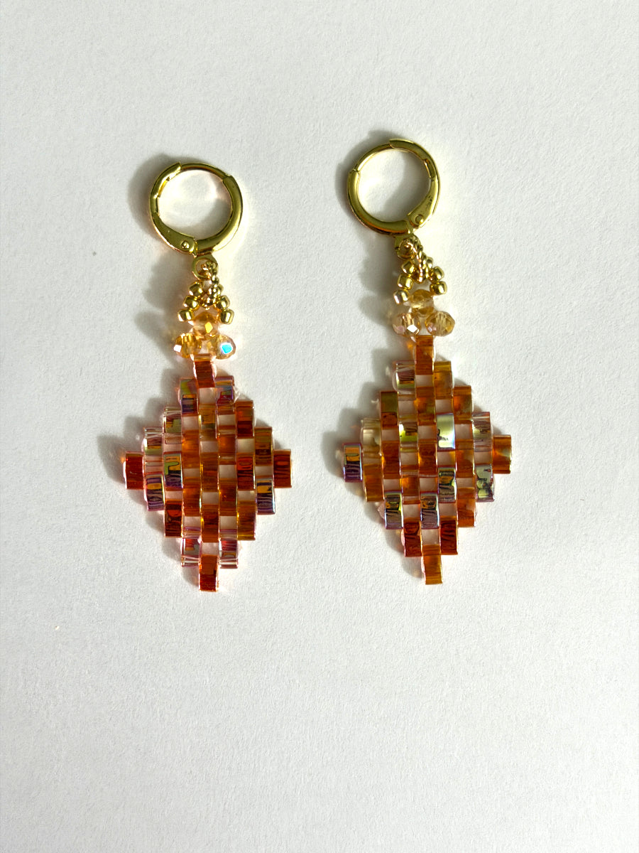 Iridescent Diamond Shaped Paver Style Leverback Earrings