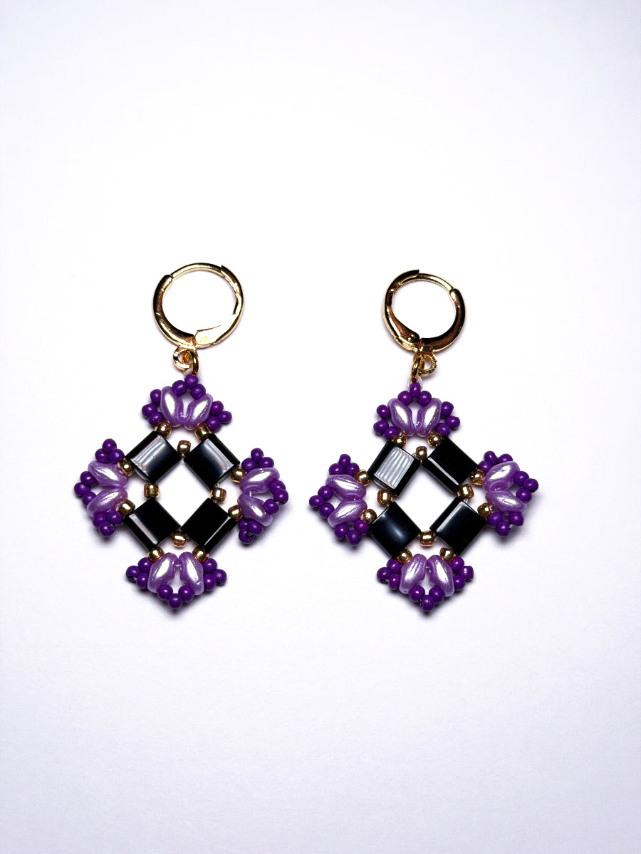 Purple Geometric Floral Leverback Earring