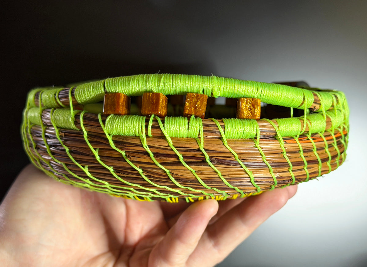 Green Coiled Pine Needle Basket