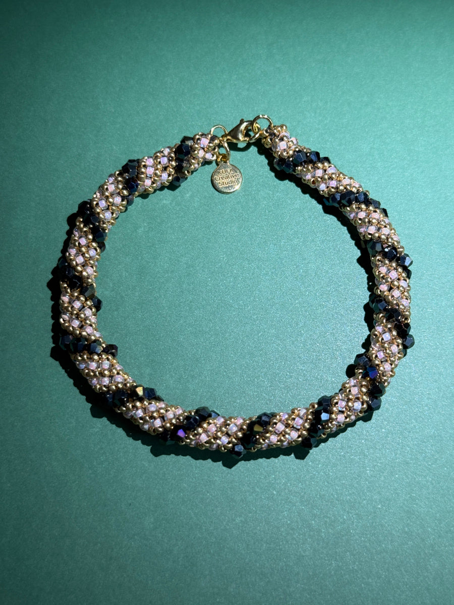 Pearlescent Pink and Smoke Spiral Bracelet