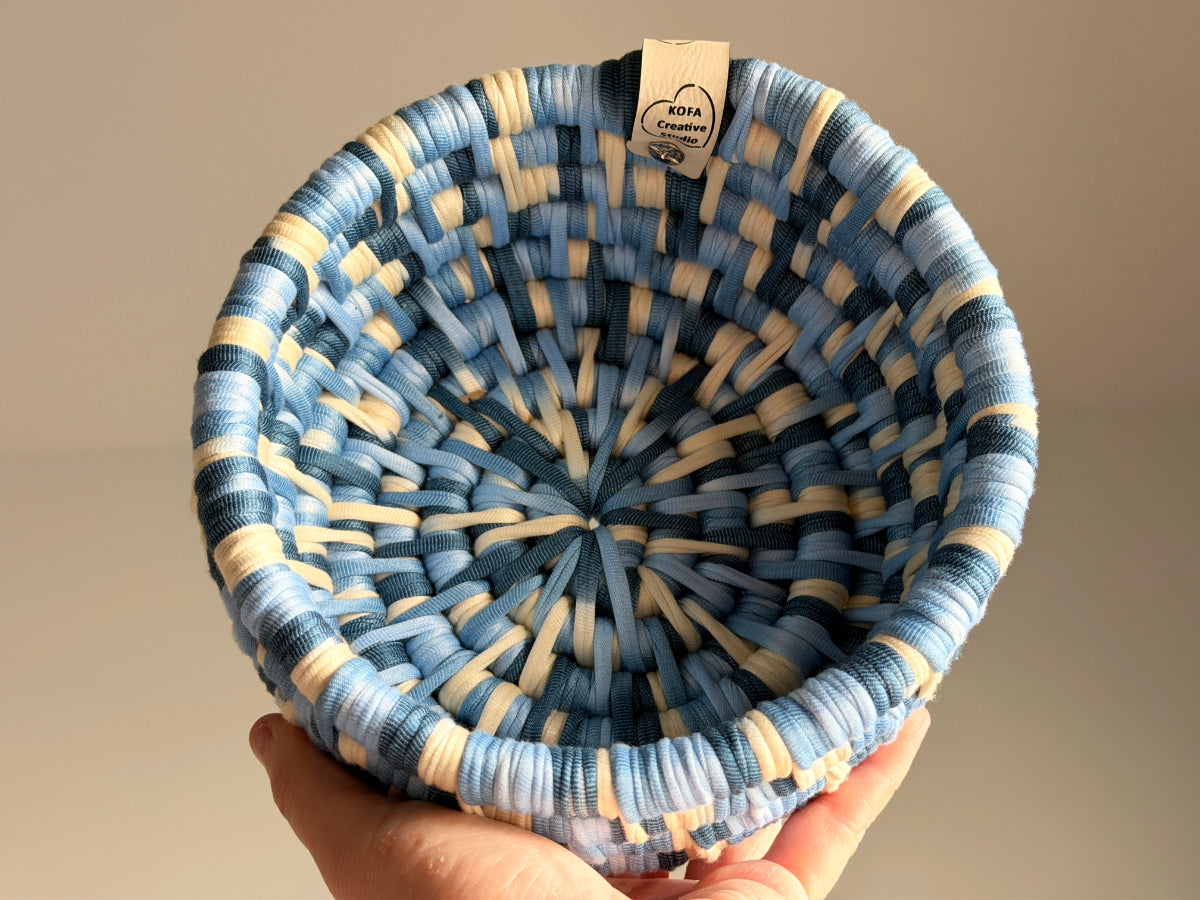 Large Blue and Tan Ecoweave Basket
