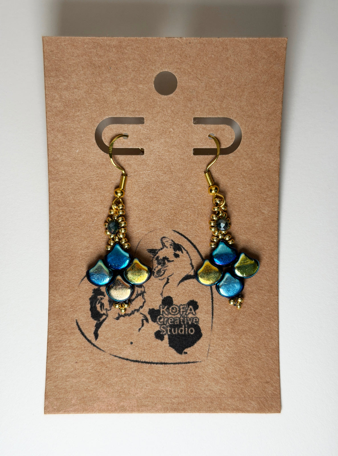 Blue Dasher Drop Fishhook Earrings Gold