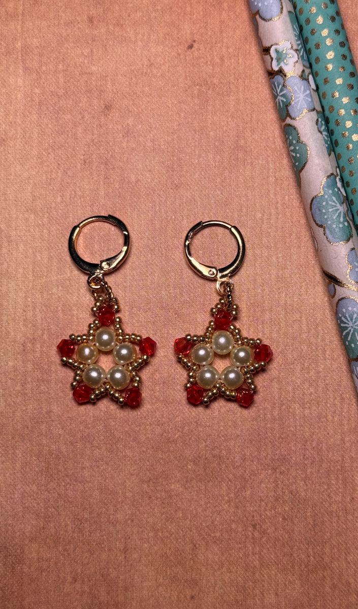 Red-Orange Wishing Star Leverback Earring