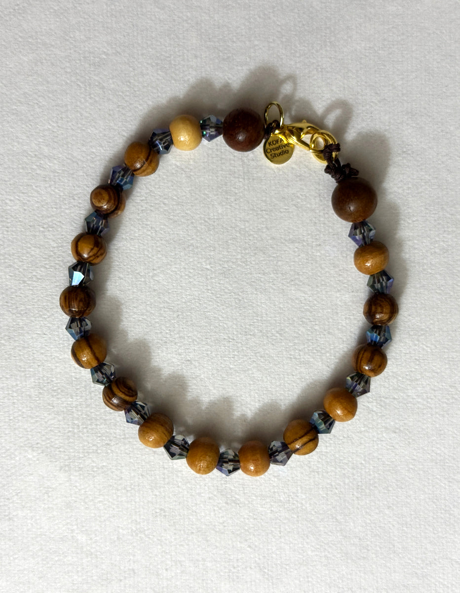 Handcrafted Olive Wood and Glass Bead Bracelet