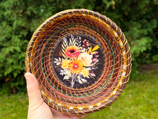 Floral Beaded Pine Needle Basket