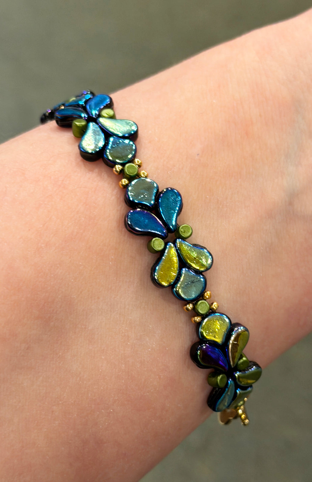 Iridescent Blue and Bronze Paisley Bracelet