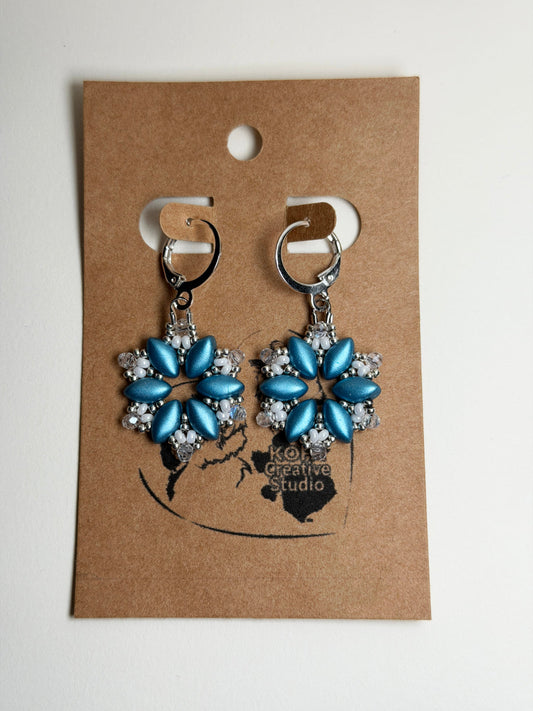 Blue, Pink or Crystal Snowflake Leverback Earring Blue