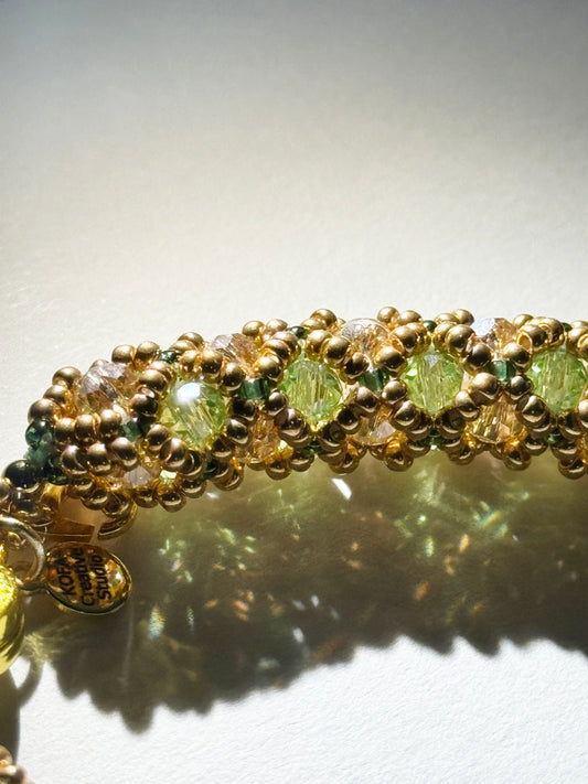 Green, Gold and Pink Champagne Vintage Style Bracelet
