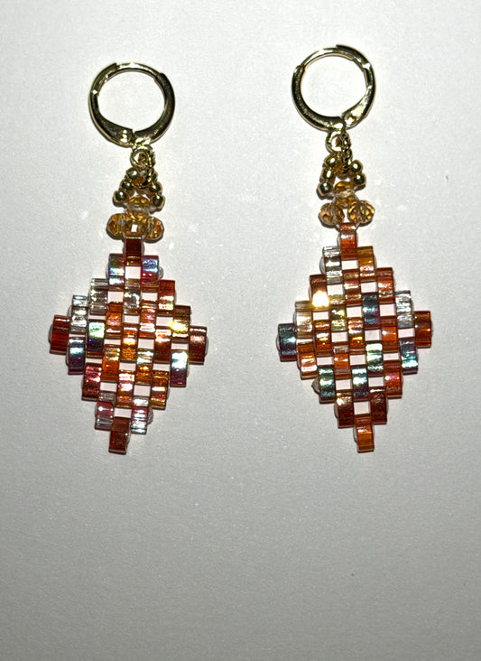 Iridescent Diamond Shaped Paver Style Leverback Earrings