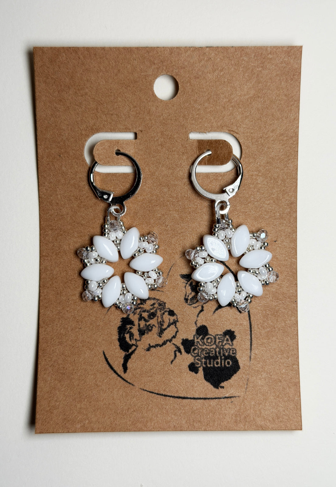 Blue, Pink or Crystal Snowflake Leverback Earring White