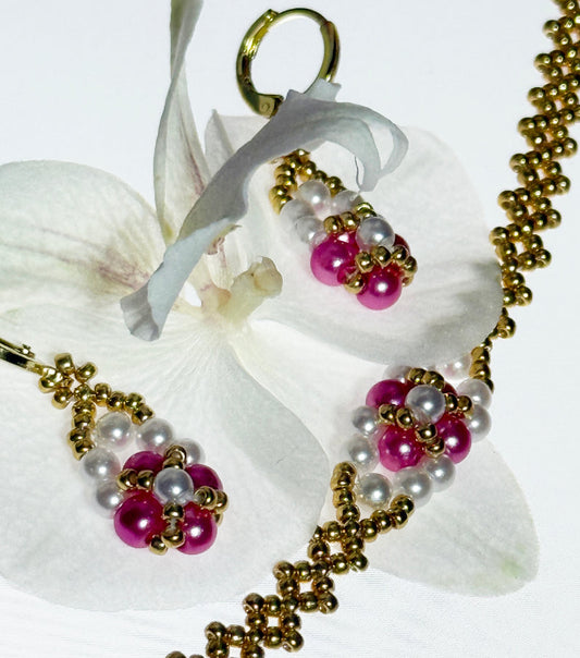 Pink Pearl Bracelet and Earring