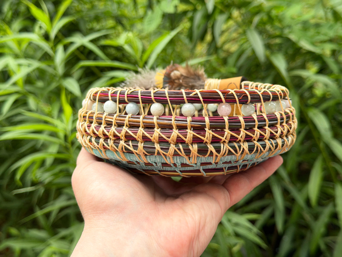 Feathered Seashell Center Pine Needle Basket
