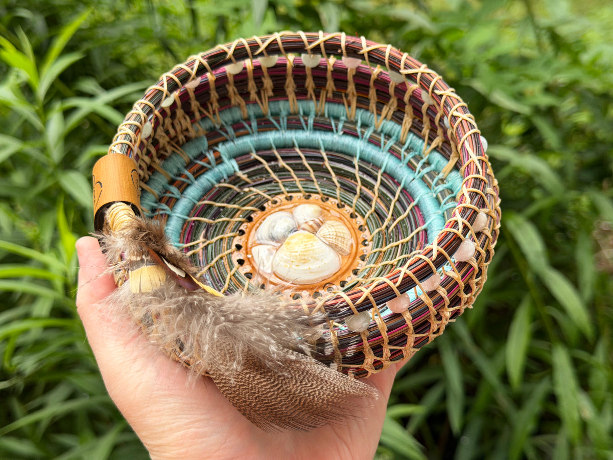 Feathered Seashell Center Pine Needle Basket