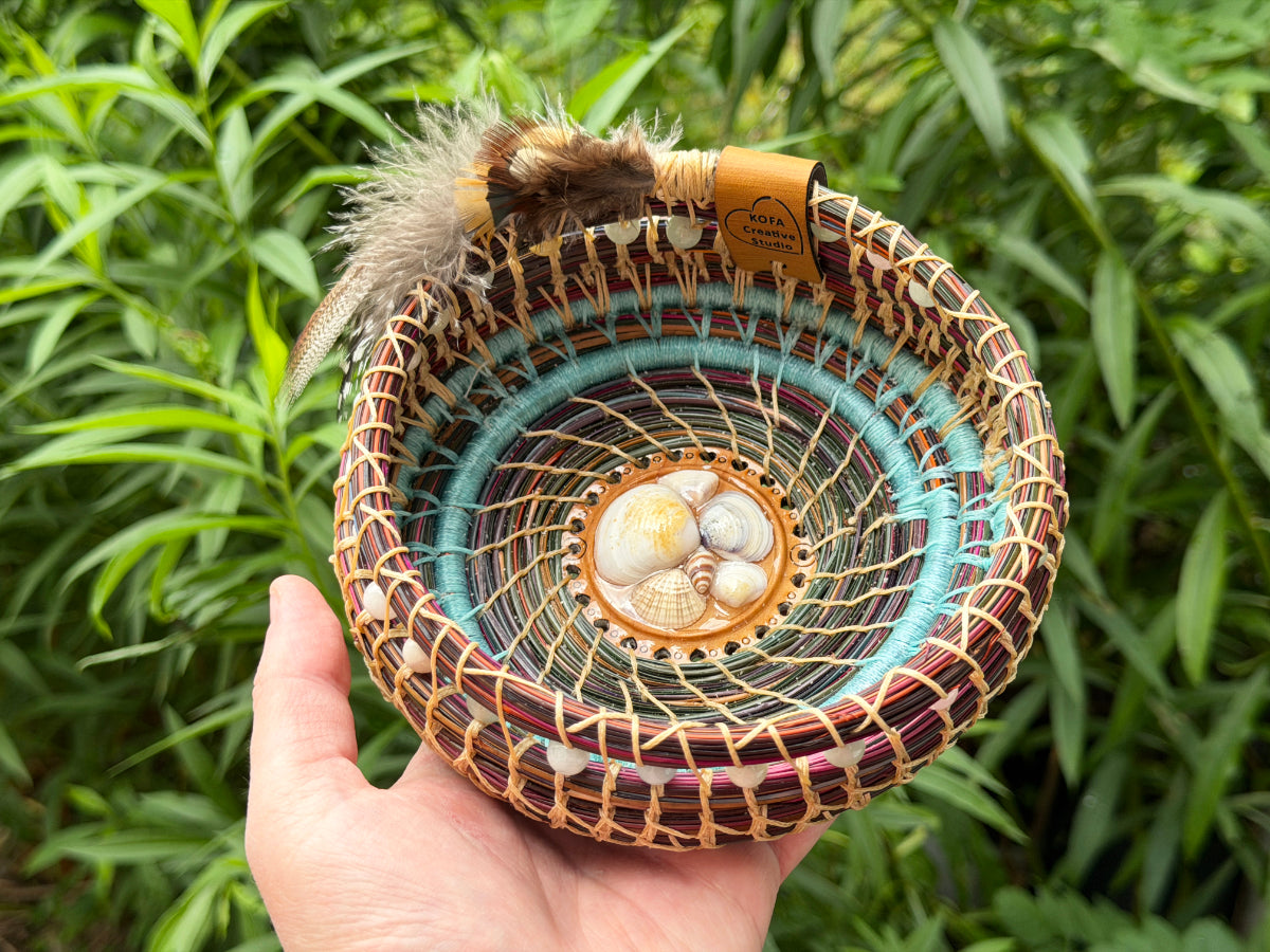 Feathered Seashell Center Pine Needle Basket