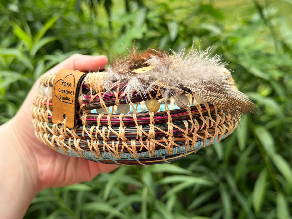 Feathered Seashell Center Pine Needle Basket