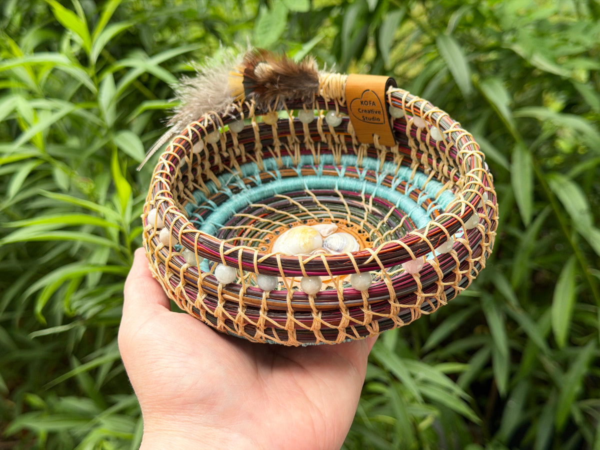 Feathered Seashell Center Pine Needle Basket
