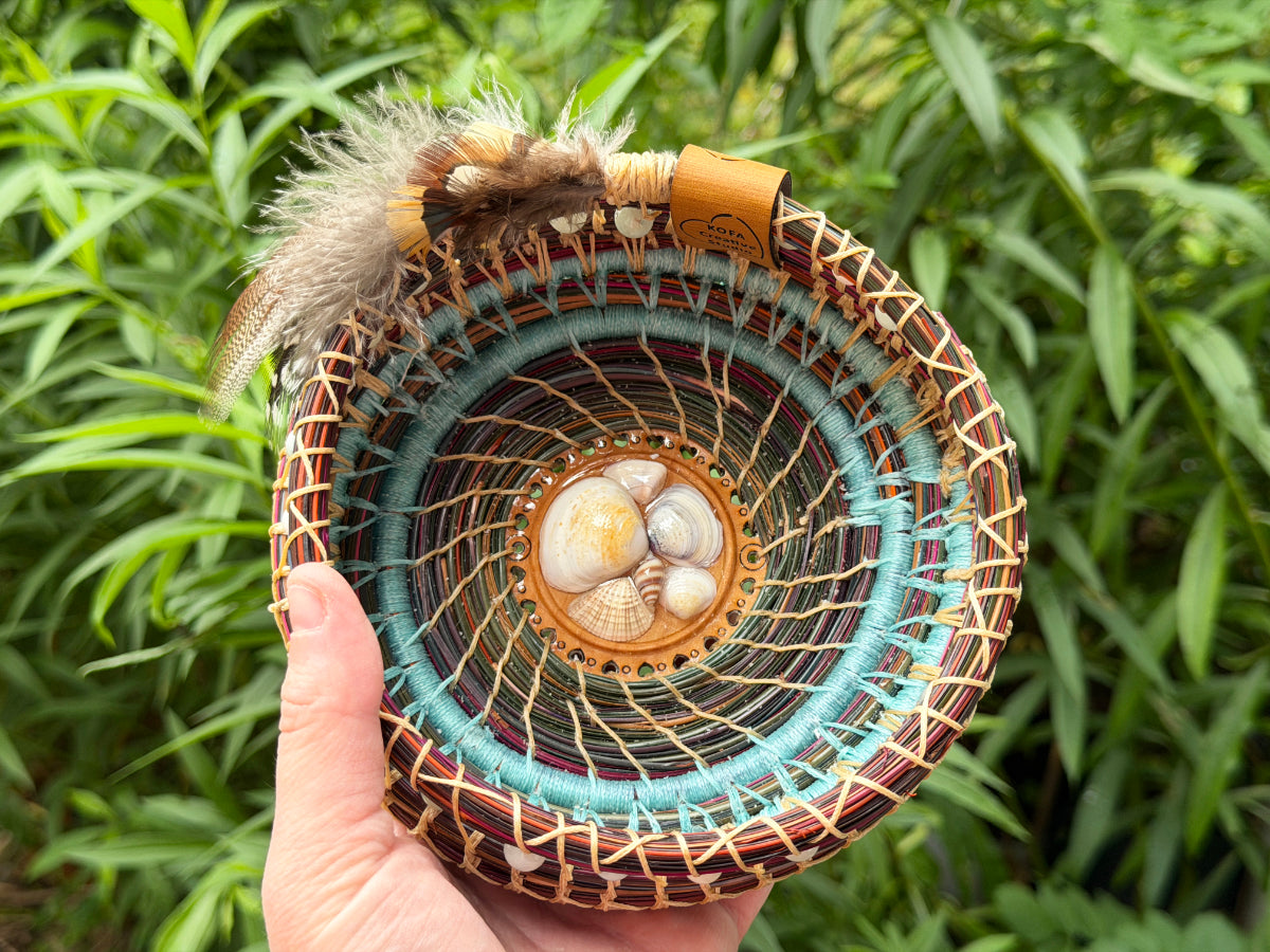 Feathered Seashell Center Pine Needle Basket