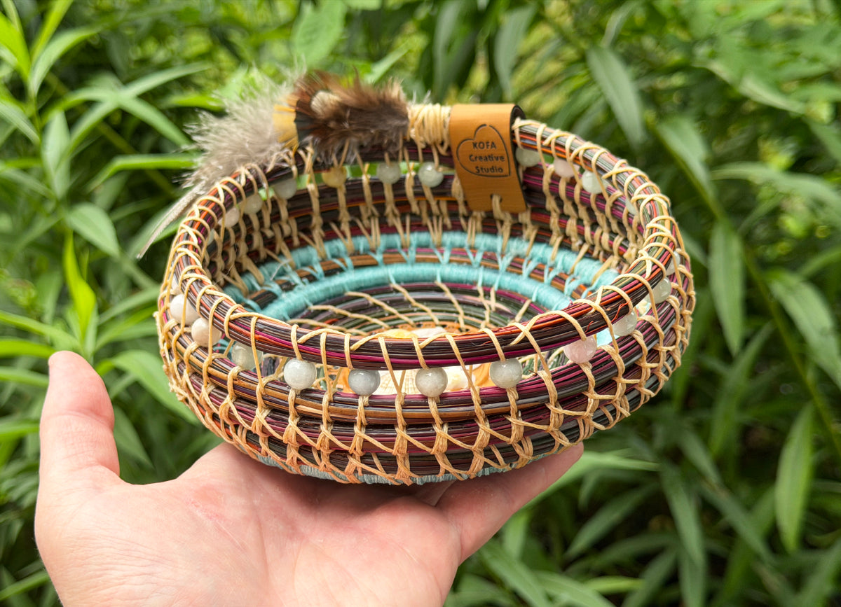 Feathered Seashell Center Pine Needle Basket