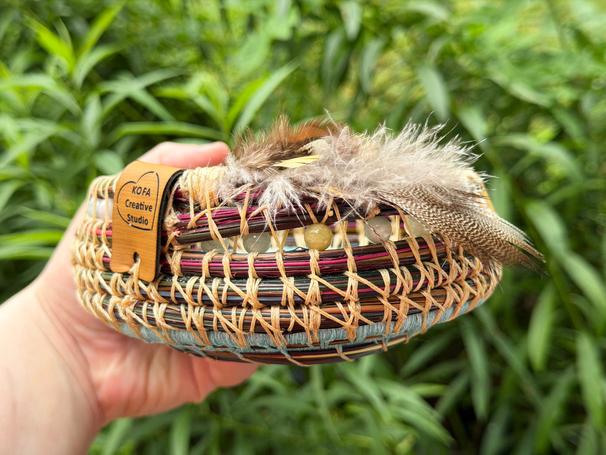 Feathered Seashell Center Pine Needle Basket