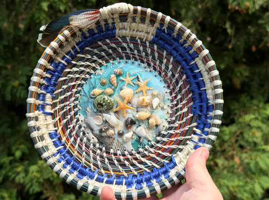 Feathered Seashell Center Pine Needle Basket