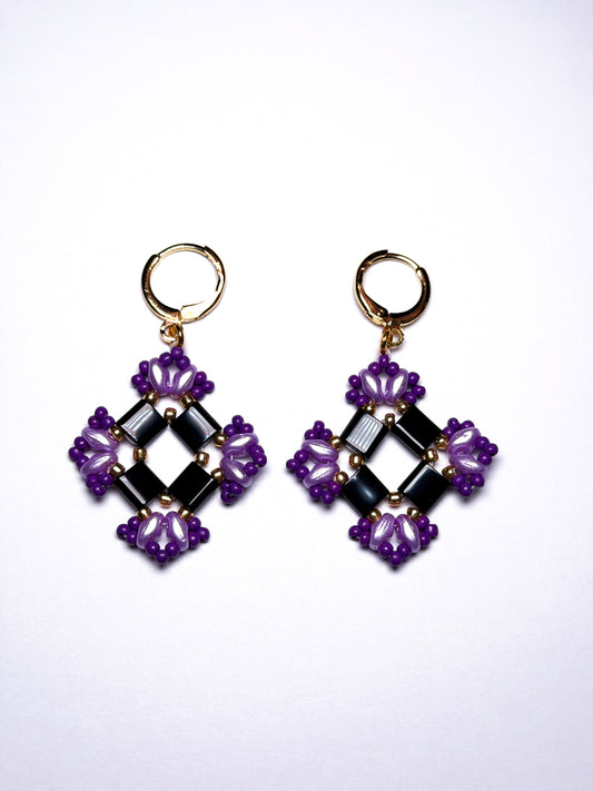 Purple Geometric Floral Leverback Earring