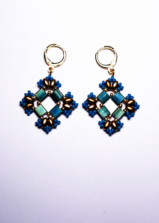 Iridescent Blue Geometric Floral Leverback Earring
