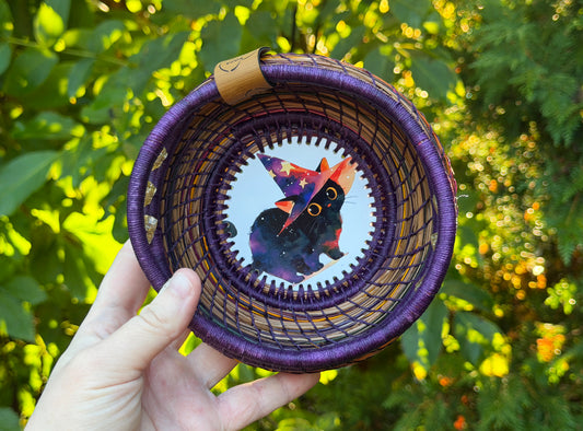Witch Hat Cat Coiled Pine Needle Basket