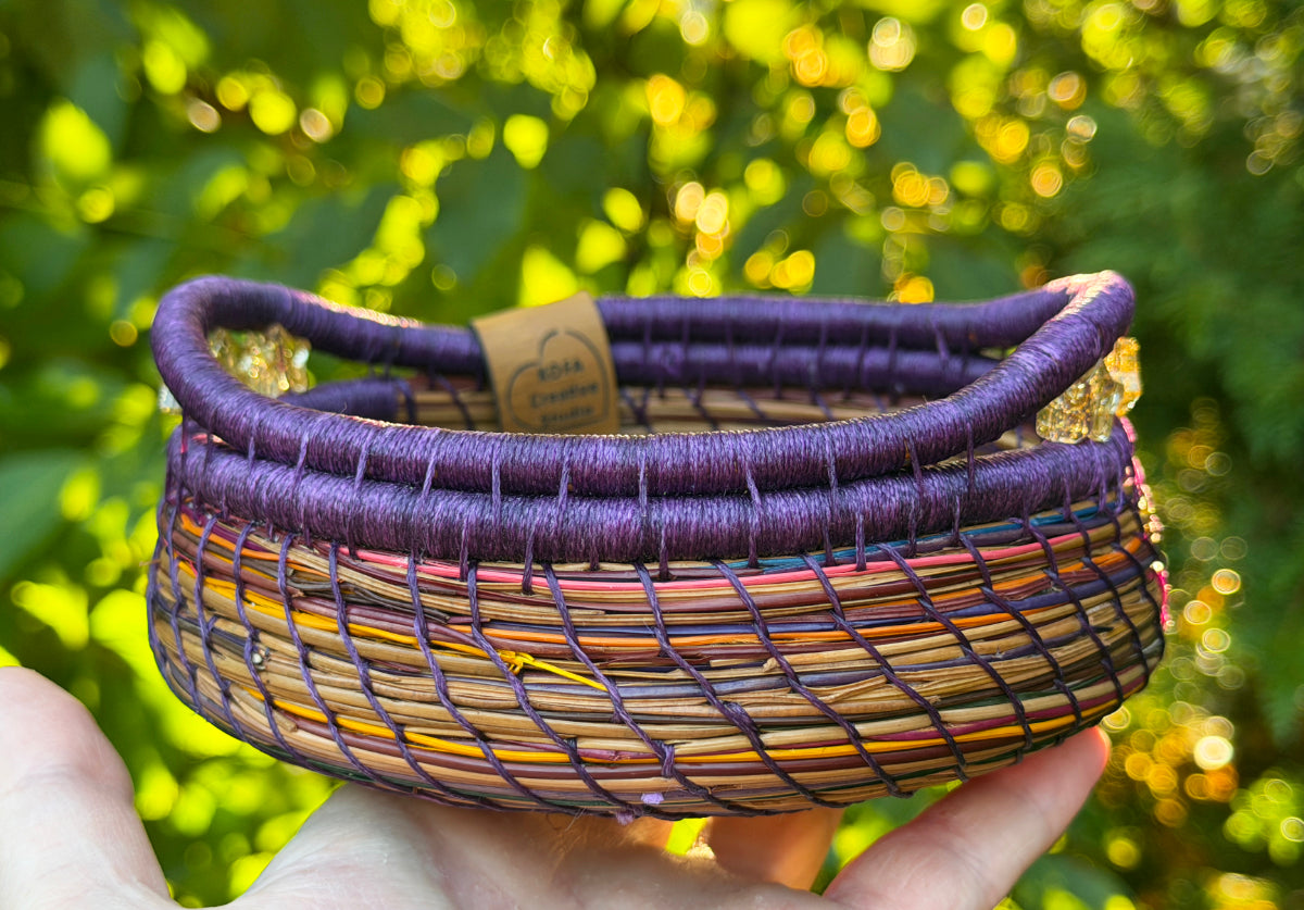 Witch Hat Cat Coiled Pine Needle Basket