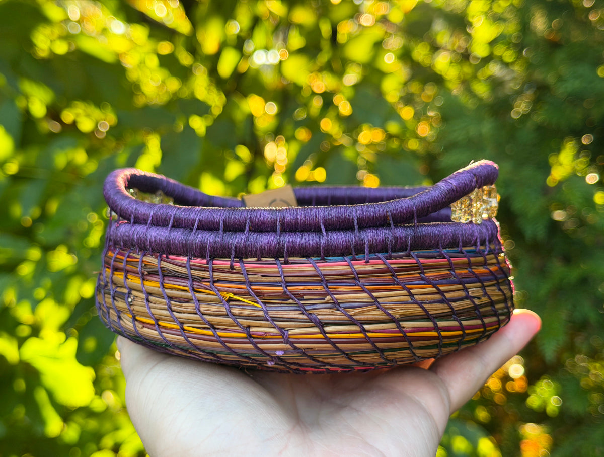 Witch Hat Cat Coiled Pine Needle Basket