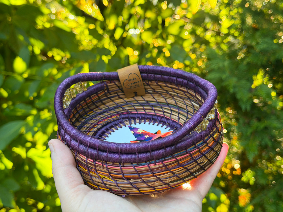 Witch Hat Cat Coiled Pine Needle Basket