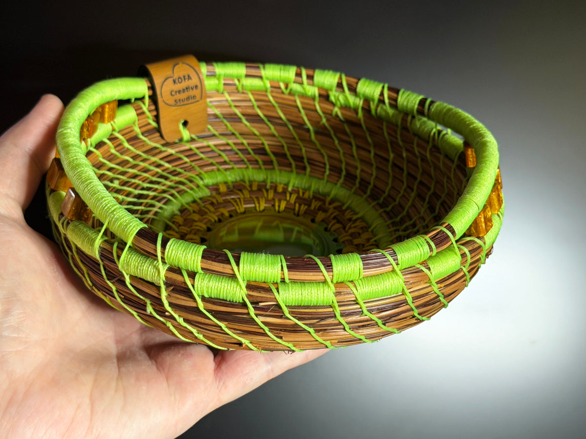 Green Coiled Pine Needle Basket