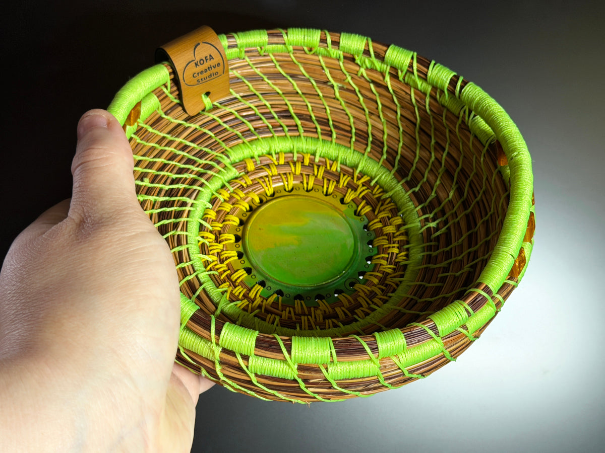 Green Coiled Pine Needle Basket