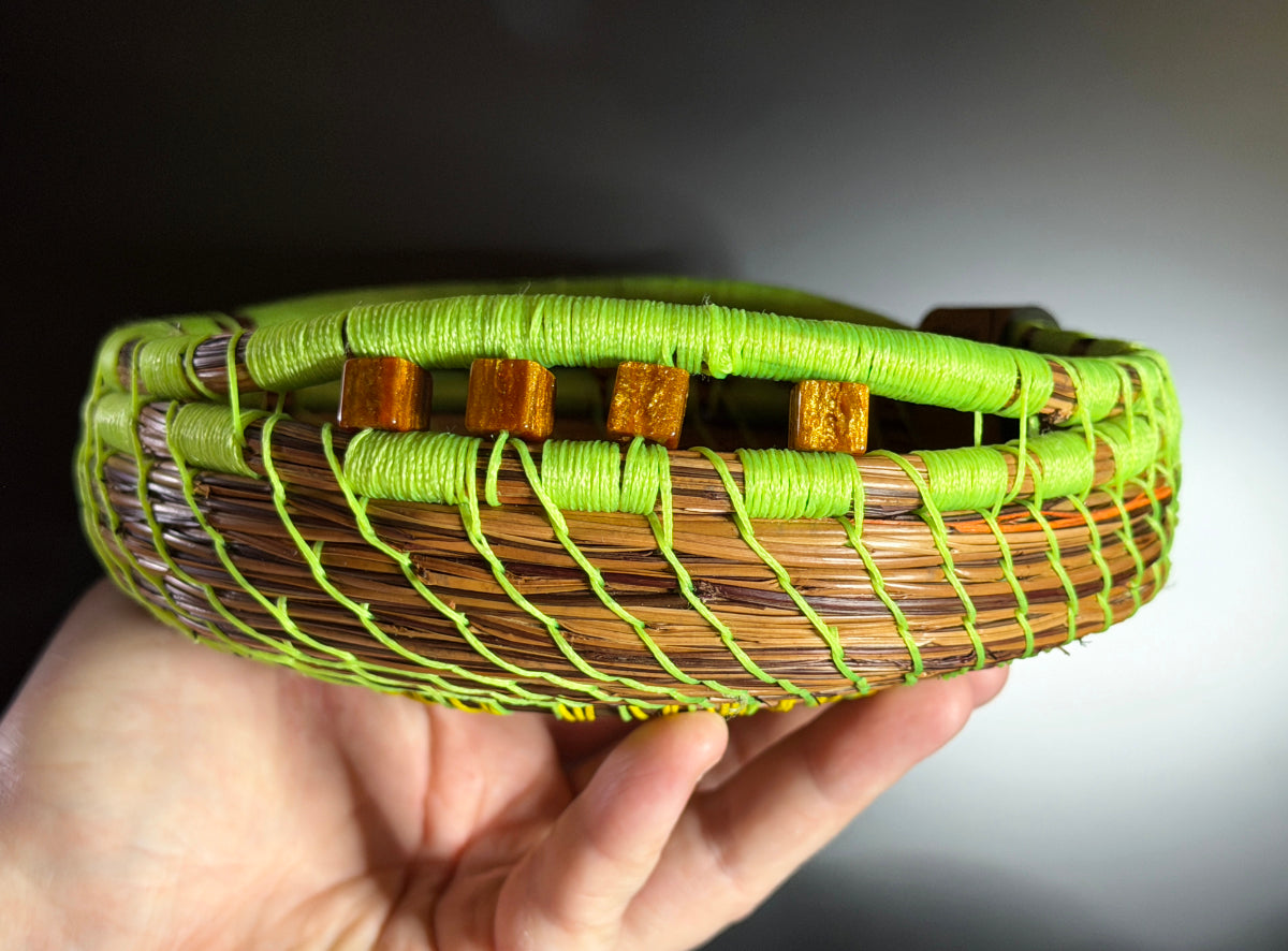 Green Coiled Pine Needle Basket