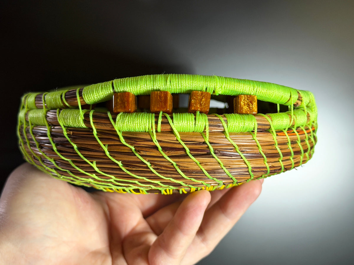 Green Coiled Pine Needle Basket