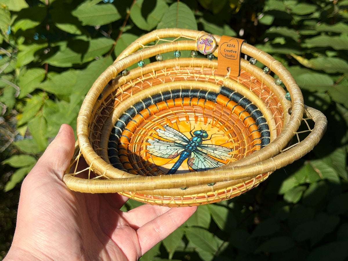 Dragonfly Coiled Pine Needle Basket