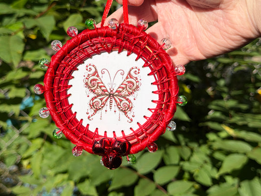 Butterfly Center Coiled Pine Needle Ornament