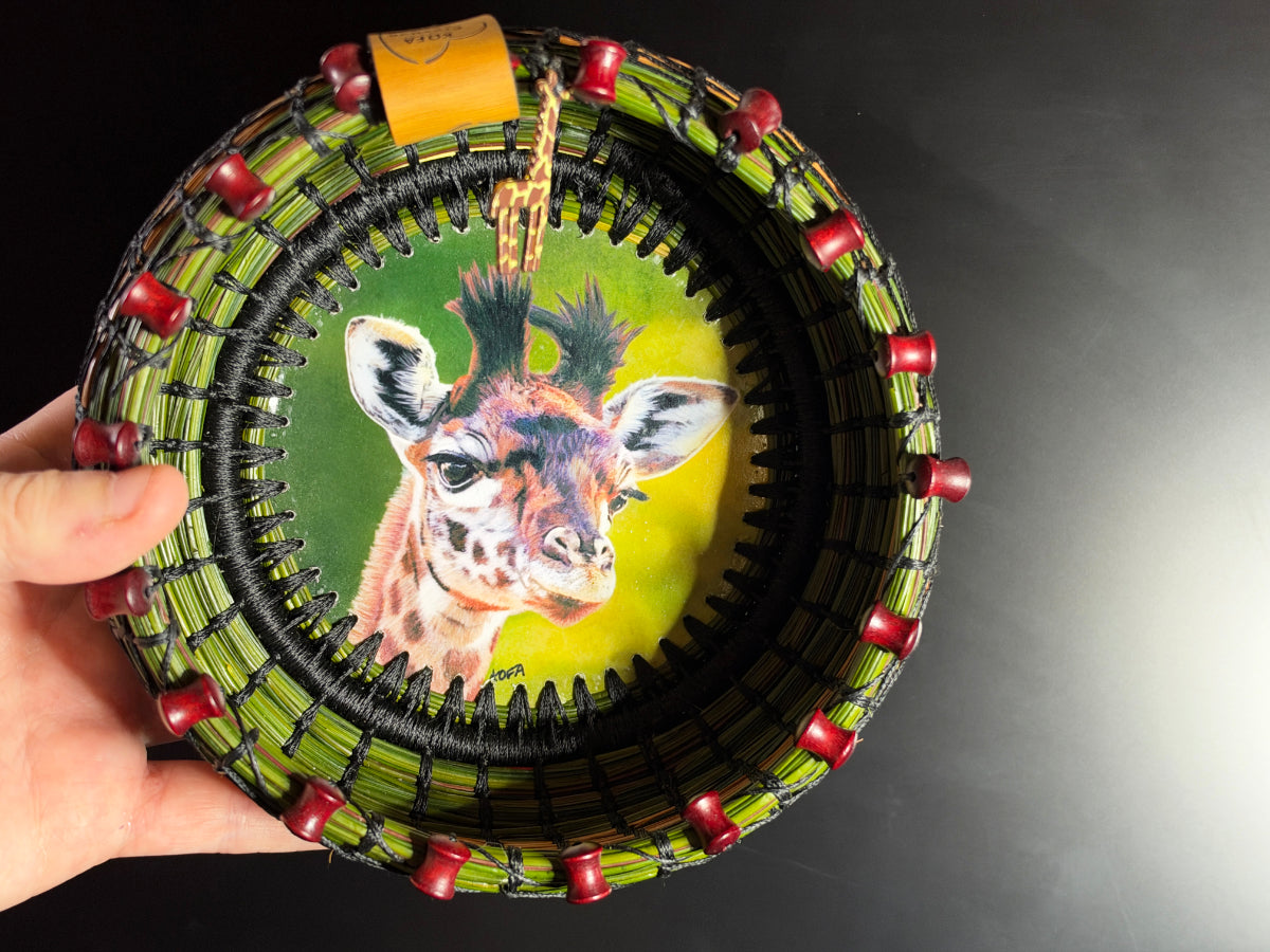 Giraffe Coiled Pine Needle Basket
