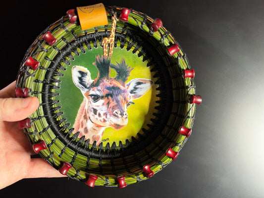Giraffe Coiled Pine Needle Basket