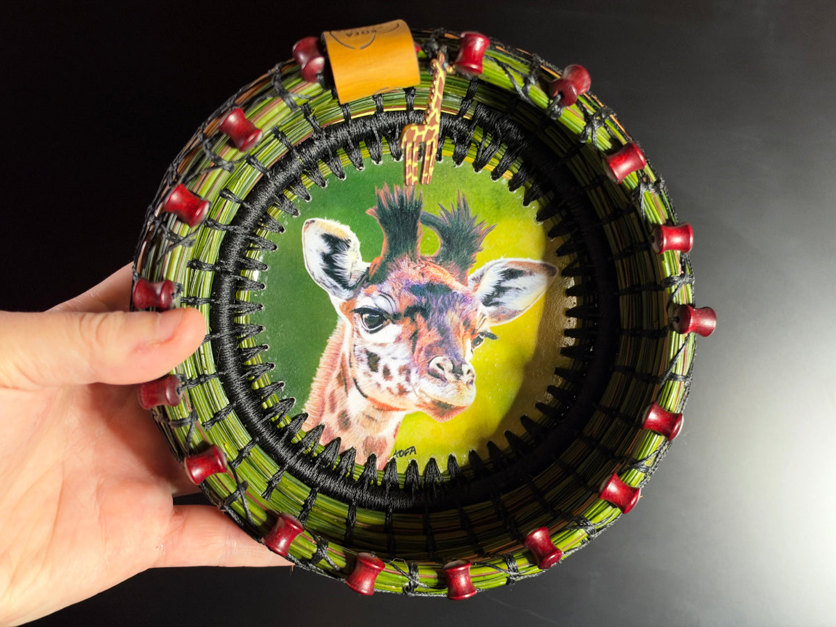Giraffe Coiled Pine Needle Basket