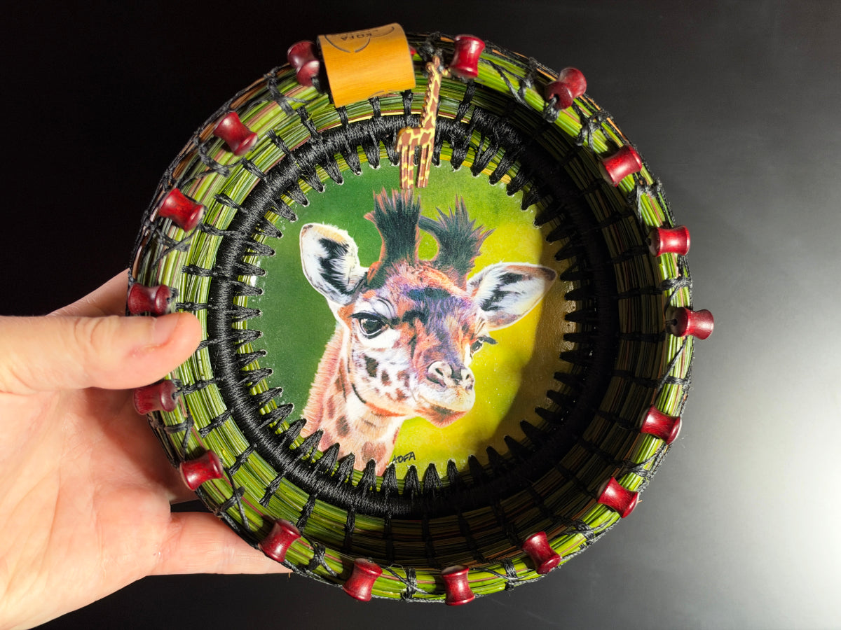 Giraffe Coiled Pine Needle Basket