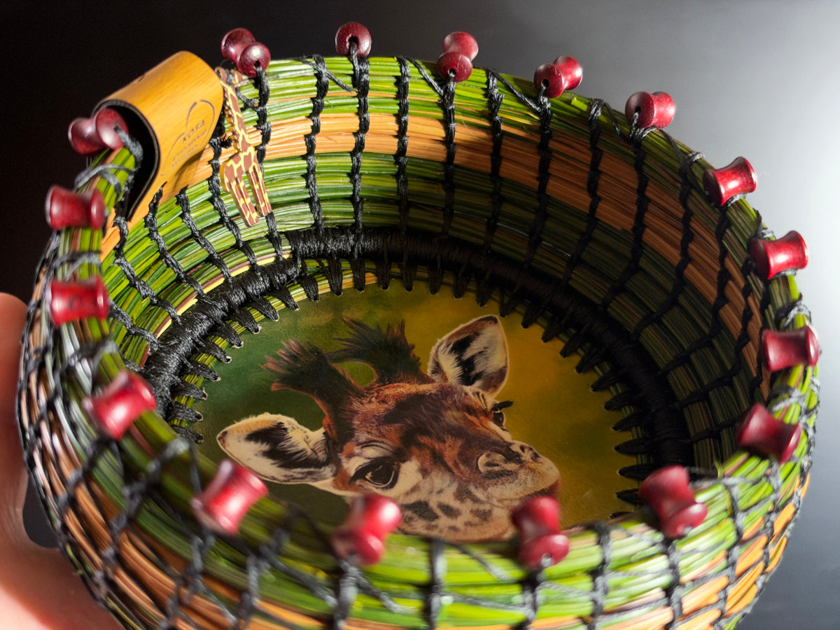 Giraffe Coiled Pine Needle Basket