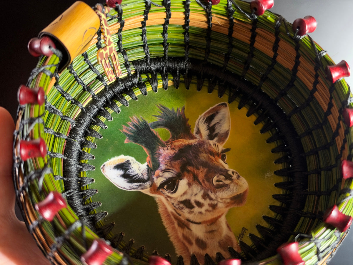 Giraffe Coiled Pine Needle Basket